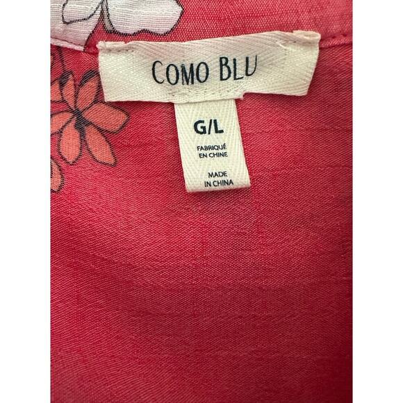 Como Blu Red Floral Sleeveless Blouse Women’s Size L High Low Hem | Lightweight - Picture 3 of 4